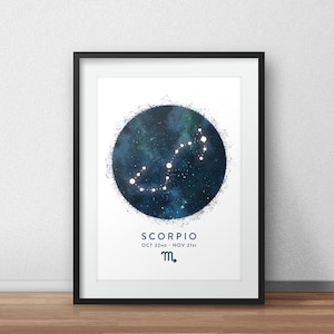 Scorpio Constellation Art Print, Star Sign Print, Horoscope Print, Zodiac Wall Art, Zodiac Print, Astrology Wall Art, Bedroom Wall Art