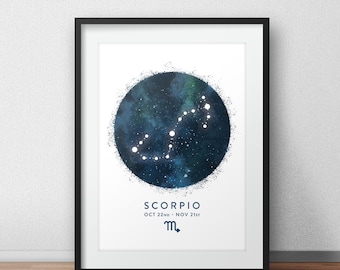 Scorpio Constellation Art Print, Star Sign Print, Horoscope Print, Zodiac Wall Art, Zodiac Print, Astrology Wall Art, Bedroom Wall Art