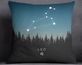 Leo Constellation Cushion Cover With Insert Included, Throw Pillow, Handmade Canvas Throw Cushion, Horoscope Print, Personal Gift