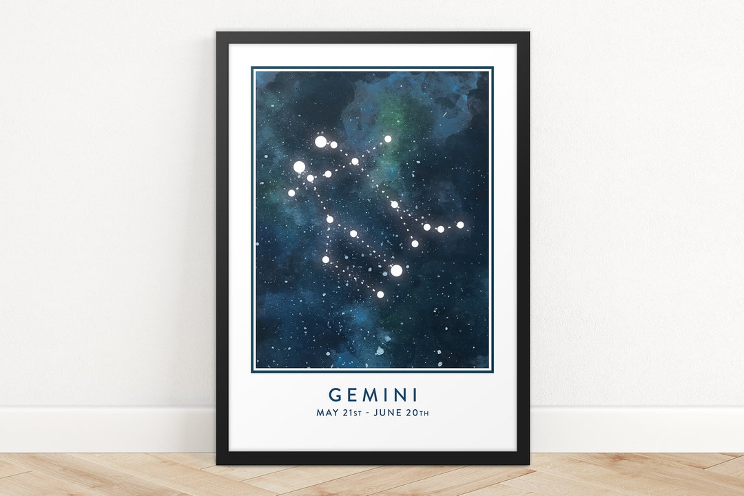 Gemini Star Sign Print, Constellation Art Print, Horoscope Print, Star ...