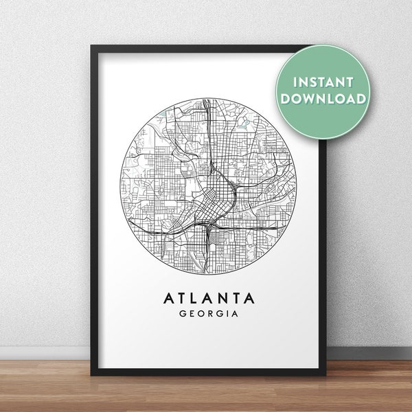 Atlanta City Map Printable, Street Map Art, Atlanta Map Print, City Map Wall Art, Atlanta Map, Travel Poster, Printable, Map Print