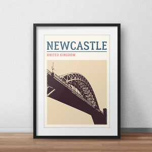 Impressão da cidade de Newcastle, pôster da ponte Tyne, pôster de viagem de Newcastle, impressão de viagem de Newcastle, arte de parede, arte de viagem, pôster de viagem, impressão de cidade