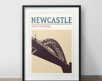 Newcastle City Print, Tyne Bridge Poster, Newcastle Travel Poster, Newcastle Travel Print, Wall Art, Travel Art, Travel Poster, City Print
