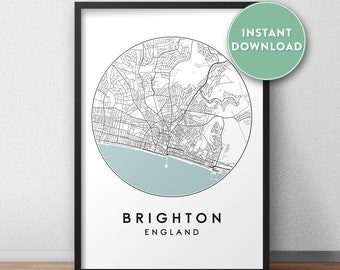 Brighton City Map Printable, Street Map Art, Brighton Map Print, City Map Wall Art, Brighton Map, Travel Poster, England, Map Print
