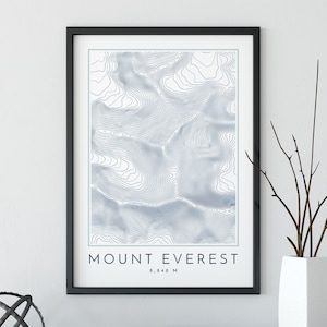 Impression de carte topographique du mont Everest, impression de carte des lignes de contour, impression du mont Everest, impression de montagne, impression de carte topographique, sept sommets