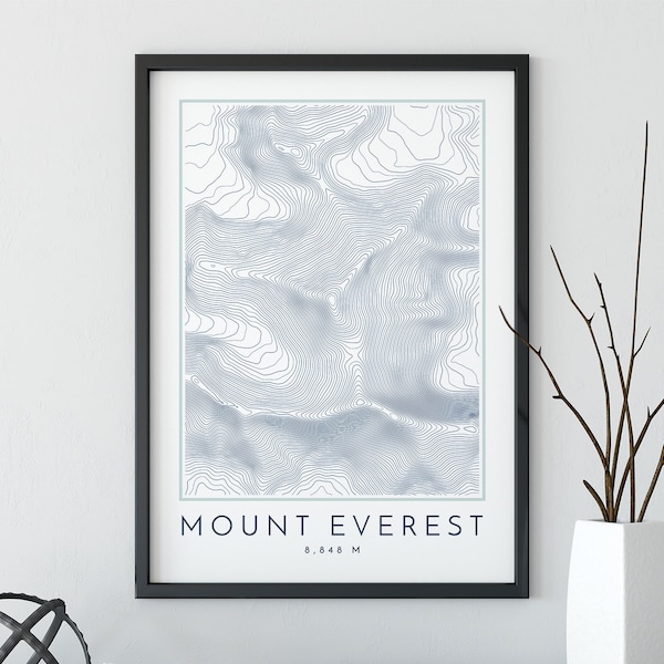 Mount Everest Topographic Map Print, Contour Lines Map Print, Mount Everest Print, Mountain Print, Topography Map Print, Seven Summits