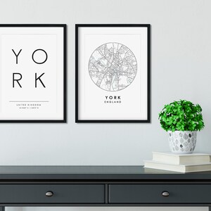 Ensemble d'impressions de York, carte de la ville de York, impression typographie, impression de York, impression de plan de rue, impression de voyage, affiche de voyage, impression de carte