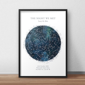 Benutzerdefinierte Sternenkarte Druck, Jubiläumsgeschenk, Nachthimmel Druck, Sternenkarte Poster, Hochzeitsgeschenk, Sternbild Druck, personalisiertes Geschenk gerahmt