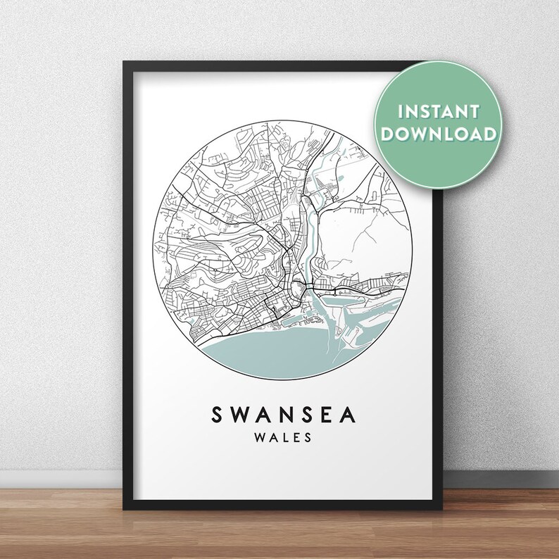 Swansea City Map Printable Street Map Art Swansea Map Print - Etsy