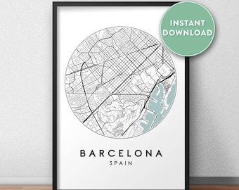 Barcelona City Map Printable, Street Map Art, Barcelona Map Print, City Map Wall Art, Barcelona Map, Travel Poster, Spain, Map Print