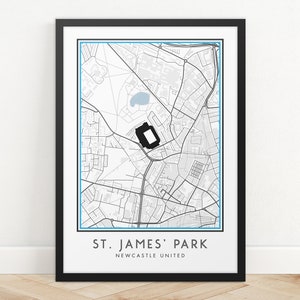St. James' Park Stadium Map Print, Newcastle United Print, Football Club Print, Custom Map Print, Map Prints Poster, Football Poster