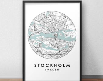Stockholm City Map Print, Street Map Art, Stockholm Map Poster, Stockholm Map Print, City Map Wall Art, Stockholm Map, Travel Poster