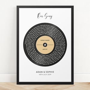 Personalised Song Lyrics Vinyl Record Print, Wedding Gift, Song Lyrics Print, Anniversary Gift, Friendship Print, Gift For Her, Gift For Him