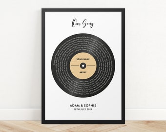 Personalised Song Lyrics Vinyl Record Print, Wedding Gift, Anniversary Gift, Friendship Print, Gift For Her, Gift For Him, Music Print