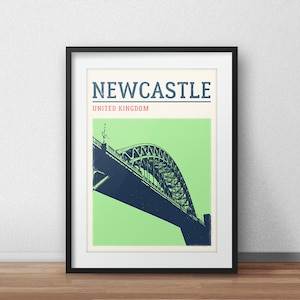 Impressão da cidade de Newcastle, pôster da ponte Tyne, pôster de viagem de Newcastle, impressão de viagem de Newcastle, arte de parede, arte de viagem, pôster de viagem, impressão da cidade