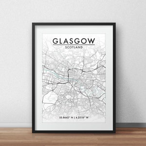 Glasgow Stadt Karte Druck, Straßenkarte Kunst, Glasgow Karte Poster, Glasgow Karte Druck, Stadt Karte Wandkunst, Glasgow Karte, Reiseplakat, Karte Druck