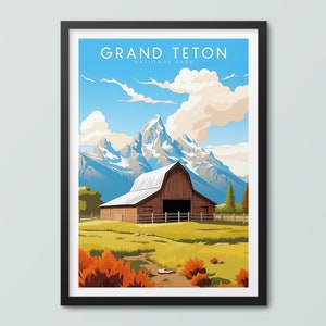 Grand Teton National Park Travel Poster Wall Art Print Grand Teton Poster Grand Teton Print Grand Teton Travel Print National Park Gift