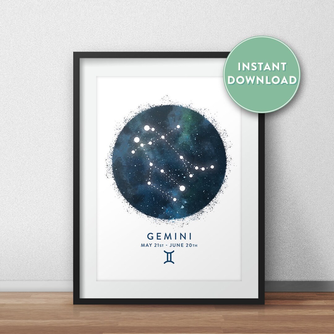 Gemini Constellation Art Print, Star Sign Print, Horoscope Print ...