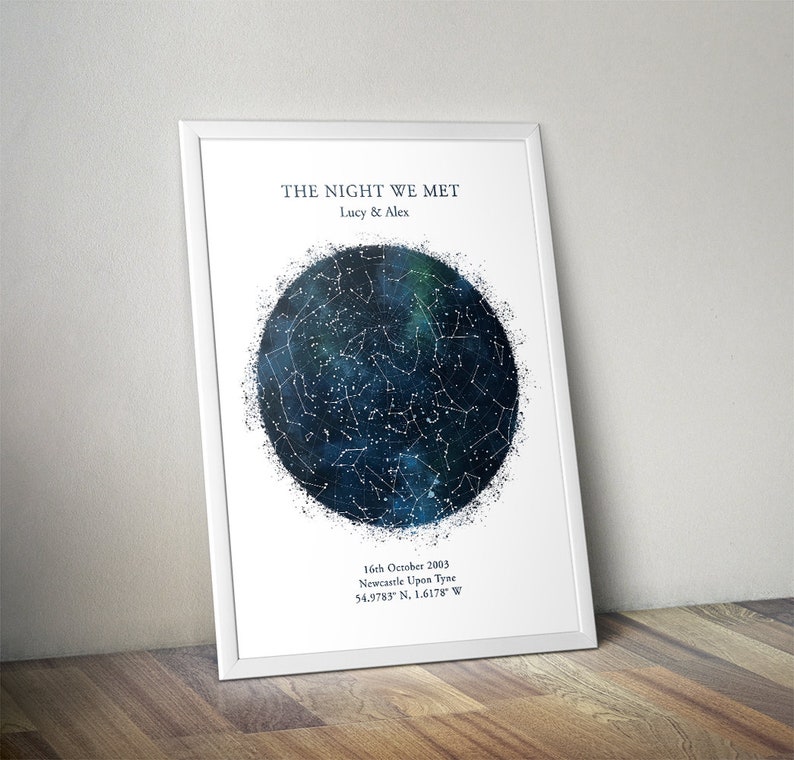 Custom Star Map Print, Anniversary Gift, Night Sky Print, Star Map Poster, Wedding Gift, Zodiac Constellation Print, Personalised Gift image 2