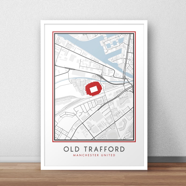 Old Trafford Postcode Old Trafford Stadium Map Print, Manchester United Print, Football Club ...