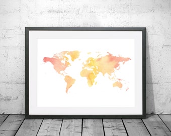 World Map Watercolour Print, Watercolor Map Art, World Map Poster, World Map Print, World Map, Travel Poster, Watercolor Map