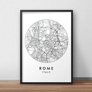 Impression de carte de ville de Rome, art de carte de rue, affiche de carte de Rome, impression de carte de Rome, art mural de carte de ville, carte de Rome, affiche de voyage, Roma, Italie, impression de carte