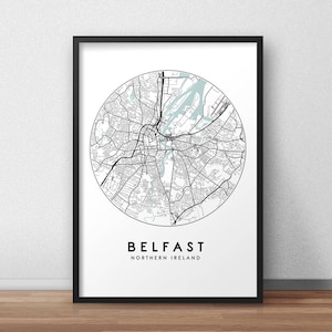 Impressão de mapa da cidade de Belfast, arte de mapa de ruas, pôster de mapa de Belfast, impressão de mapa de Belfast, arte de parede de mapa da cidade, mapa de Belfast, pôster de viagem, impressão de mapa