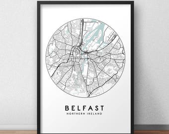 Belfast City Map Print, Street Map Art, Belfast Map Poster, Belfast Map Print, City Map Wall Art, Belfast Map, Travel Poster, Map Print