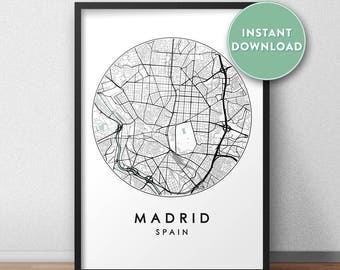 Madrid City Map Printable, Street Map Art, Madrid Map Print, City Map Wall Art, Madrid Map, Travel Poster, Spain, Map Print