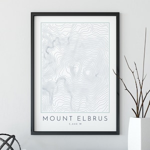Impression de carte topographique du mont Elbrus, impression de carte de lignes de contour, impression du mont Elbrus, impression de montagne, impression de carte topographique, sept sommets