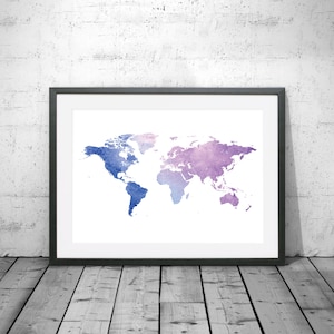 Weltkarte Aquarell Druck, Aquarell Karte Kunst, Weltkarte Poster, Weltkarte Druck, Weltkarte, Reise Poster, Aquarell Karte