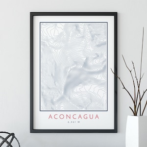 Aconcagua topografische kaart print, contourlijnen kaart print, Aconcagua print, berg print, topografie kaart print, zeven toppen
