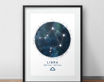 Libra Constellation Art Print, Star Sign Print, Horoscope Print, Zodiac Wall Art, Zodiac Print, Astrology Wall Art, Bedroom Wall Art