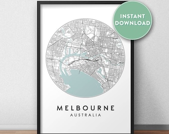 Melbourne City Map Printable, Street Map Art, Melbourne Map Print, City Map Wall Art, Melbourne Map, Travel Poster, Printable, Map Print