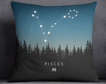 Pisces Constellation Cushion Cover With Insert Included, Throw Pillow, Handmade Canvas Throw Cushion, Horoscope Print, Personal Gift