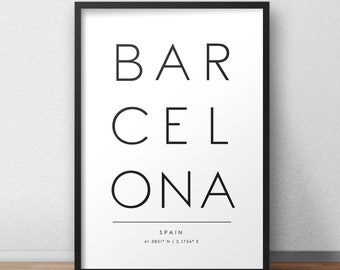 Barcelona City Print, Barcelona Poster, Typografie Print, Barcelona Print, nordische Wandkunst, skandinavischer Print, Travel Print, Travel Poster