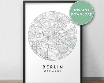 Berlin City Map Printable, Street Map Art, Berlin Map Print, City Map Wall Art, Berlin Map, Travel Poster, Printable, Germany, Map Print