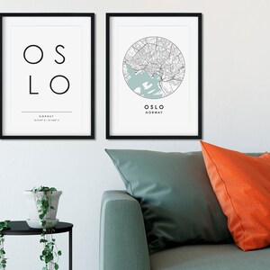 Ensemble d'impressions d'Oslo, plan de la ville d'Oslo, impression typographie, impression d'Oslo, impression de carte des rues, impression de voyage, affiche de voyage, impression de carte