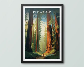 Redwood National Park Travel Poster Wall Art Print Redwood Poster Redwood Print Redwood Art Print Travel Print National Park Gift