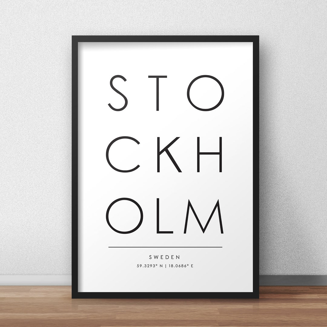 Stockholm City Print, Stockholm Poster, Typography Print, Stockholm