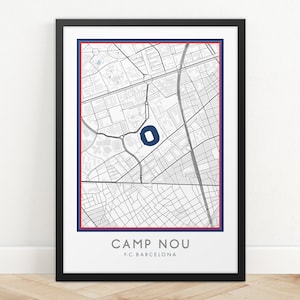 Stampa mappa stadio Camp Nou, Stampa FC Barcelona, Stampa squadra di calcio, Qualsiasi squadra, Stampa mappa personalizzata, Mappa stampe Poster, Poster di calcio