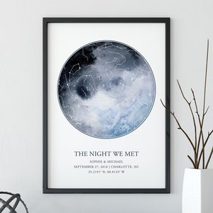 Impresión de mapa estelar personalizado, regalo de aniversario, impresión de cielo nocturno, póster de mapa estelar, regalo de boda, impresión de constelación del zodíaco, mapa estelar personalizado