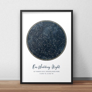 Benutzerdefinierte Sternenkarte Druck, Jubiläumsgeschenk, Nachthimmel Druck, Sternenkarte Poster, Hochzeitsgeschenk, Sternbild Druck, personalisiertes Geschenk gerahmt