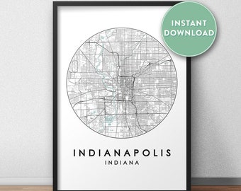 Mapa de la ciudad de Indianápolis imprimible, mapa de calles, impresión de mapa de Indianápolis, arte de pared del mapa de la ciudad, mapa de Indianápolis, mapa de la ciudad, cartel de viaje, impresión de mapa