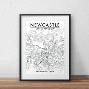 Newcastle City Map Print: Minimalist Street Art Poster