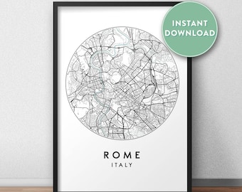 Rome City Map Printable, Street Map Art, Rome Map Print, City Map Wall Art, Rome Map, Travel Poster, Italy, Roma, Italia, Map Print