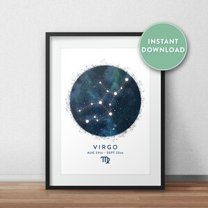 Virgo Constellation Art Print, Star Sign Print, Horoscope Print, Zodiac Wall Art, Zodiac Print, Astrology Wall Art, Bedroom Wall Art