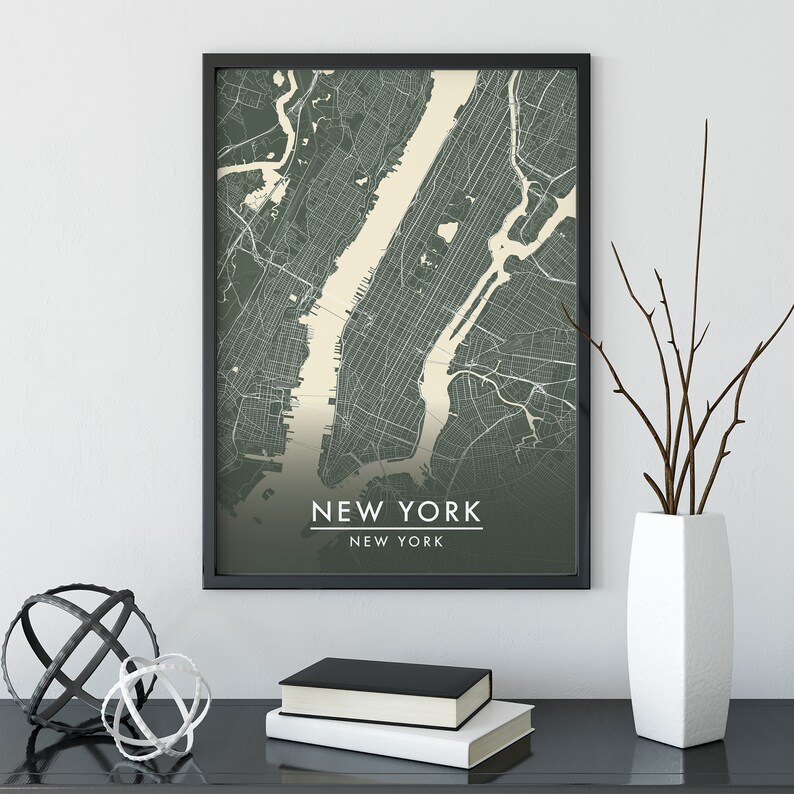 New York City Map Art Print: Minimalist Street Map Travel Poster - Etsy