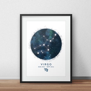 Virgo Constellation Art Print, Star Sign Print, Horoscope Print, Zodiac Wall Art, Zodiac Print, Astrology Wall Art, Bedroom Wall Art