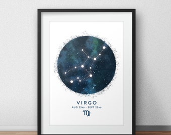 Virgo Constellation Art Print, Star Sign Print, Horoscope Print, Zodiac Wall Art, Zodiac Print, Astrology Wall Art, Bedroom Wall Art